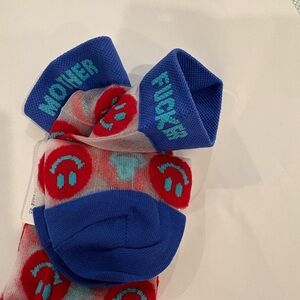 MOTHER Vibrant Blue and Red Smiley Socks